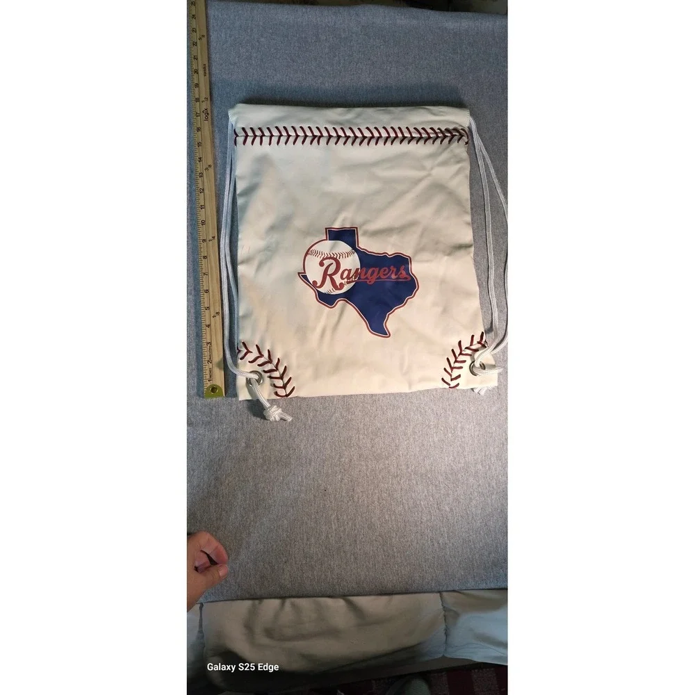 Texas Rangers MLB Drawstring Cinch Backpack White Baseball Stitching Bag